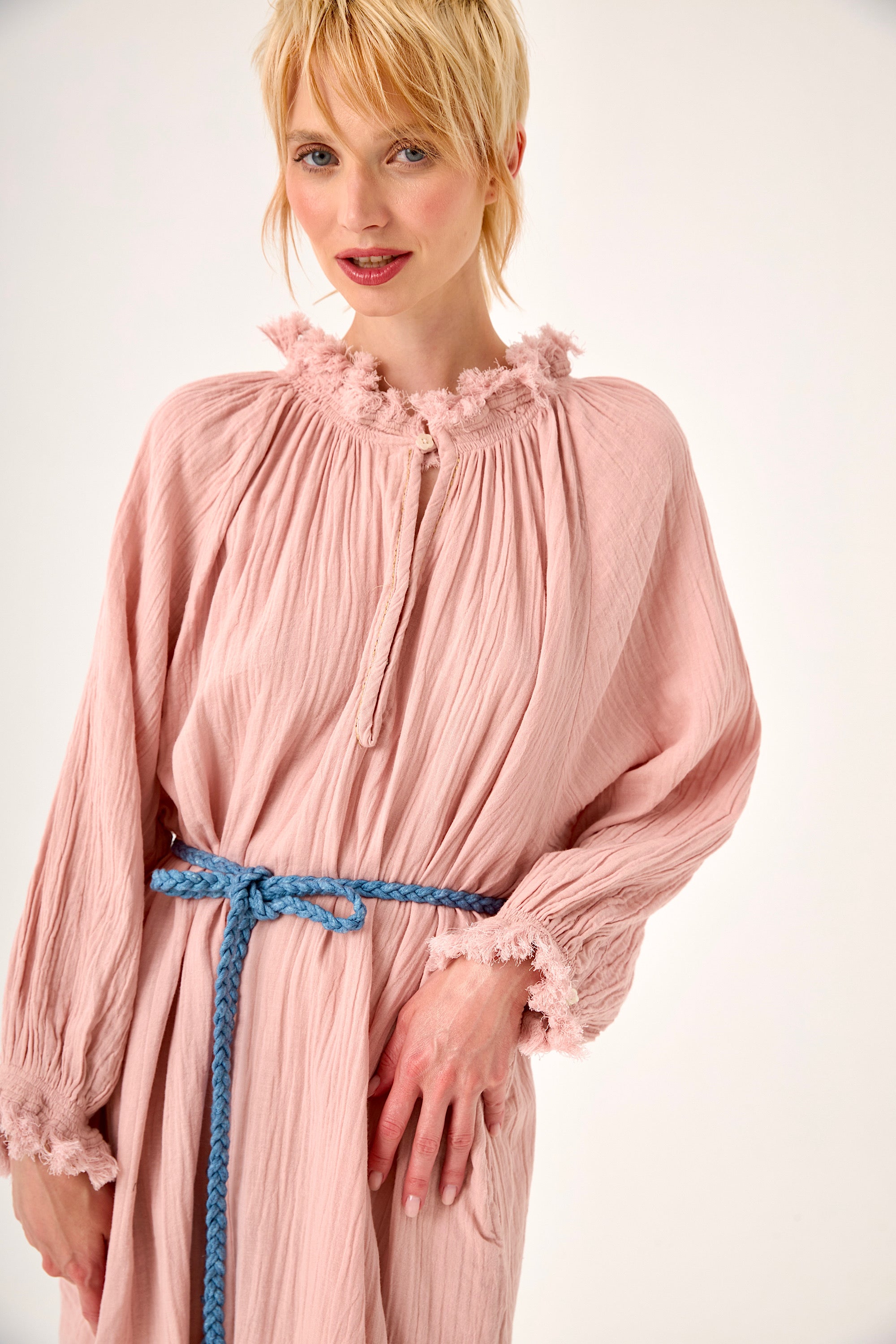 Chicosoleil Marigold robe gaze coton rose romance