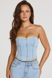 Oh Polly Tops Vesper corset denim clair cropped