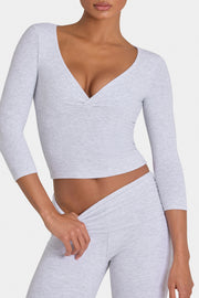 Oh Polly Tops ButterCloud 3/4 Sleeve Top haut gris marl stretch