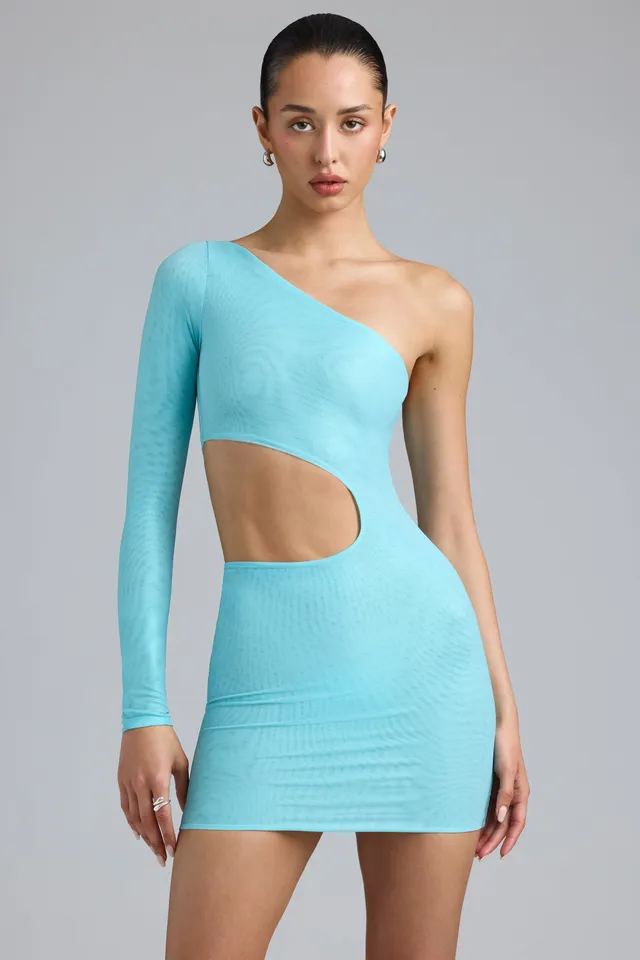 Oh Polly Zanab Robe Mini Bleu Glacé Une-Épaule