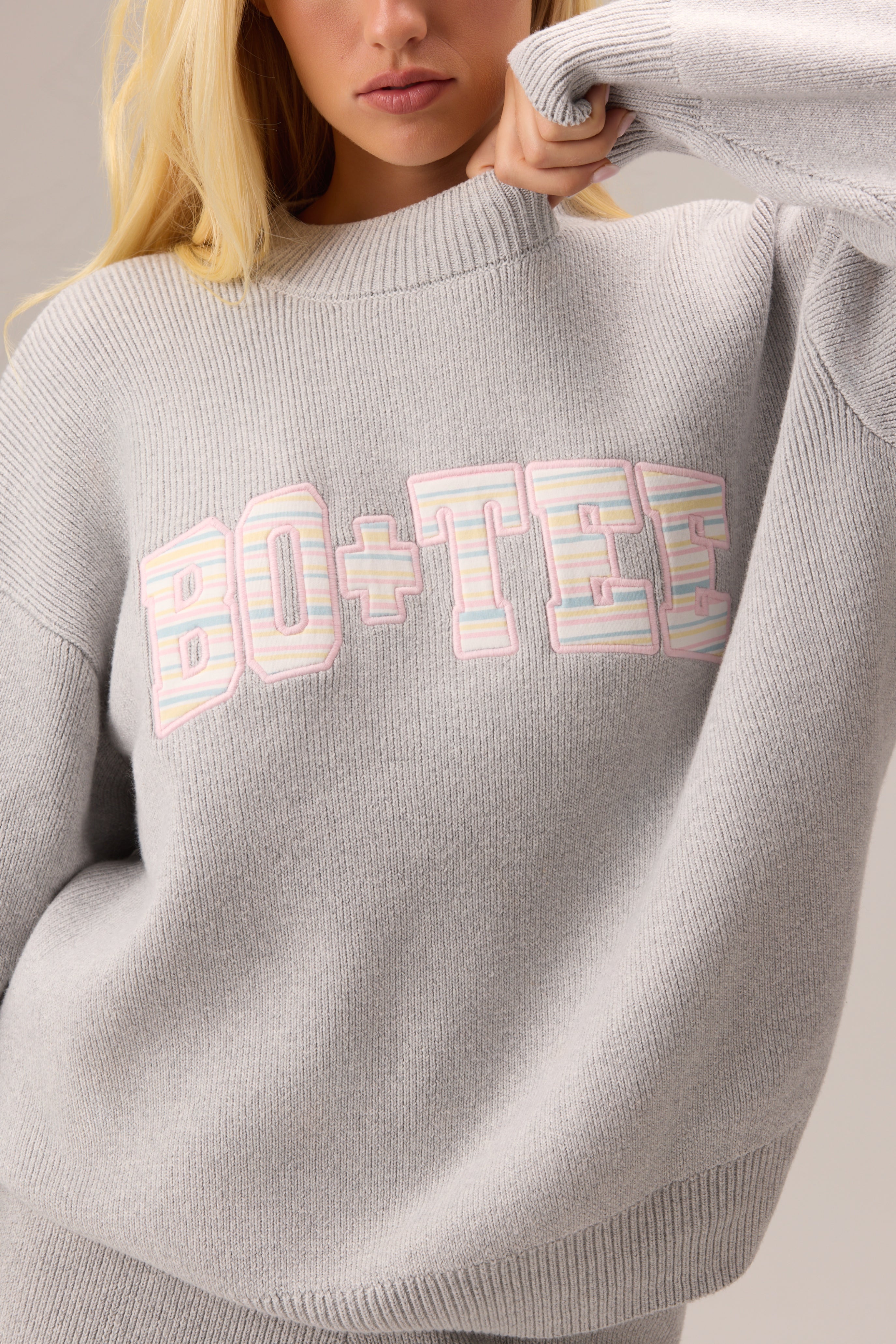 Oh Polly Bo+Tee pull oversize maille côtelée galet logo