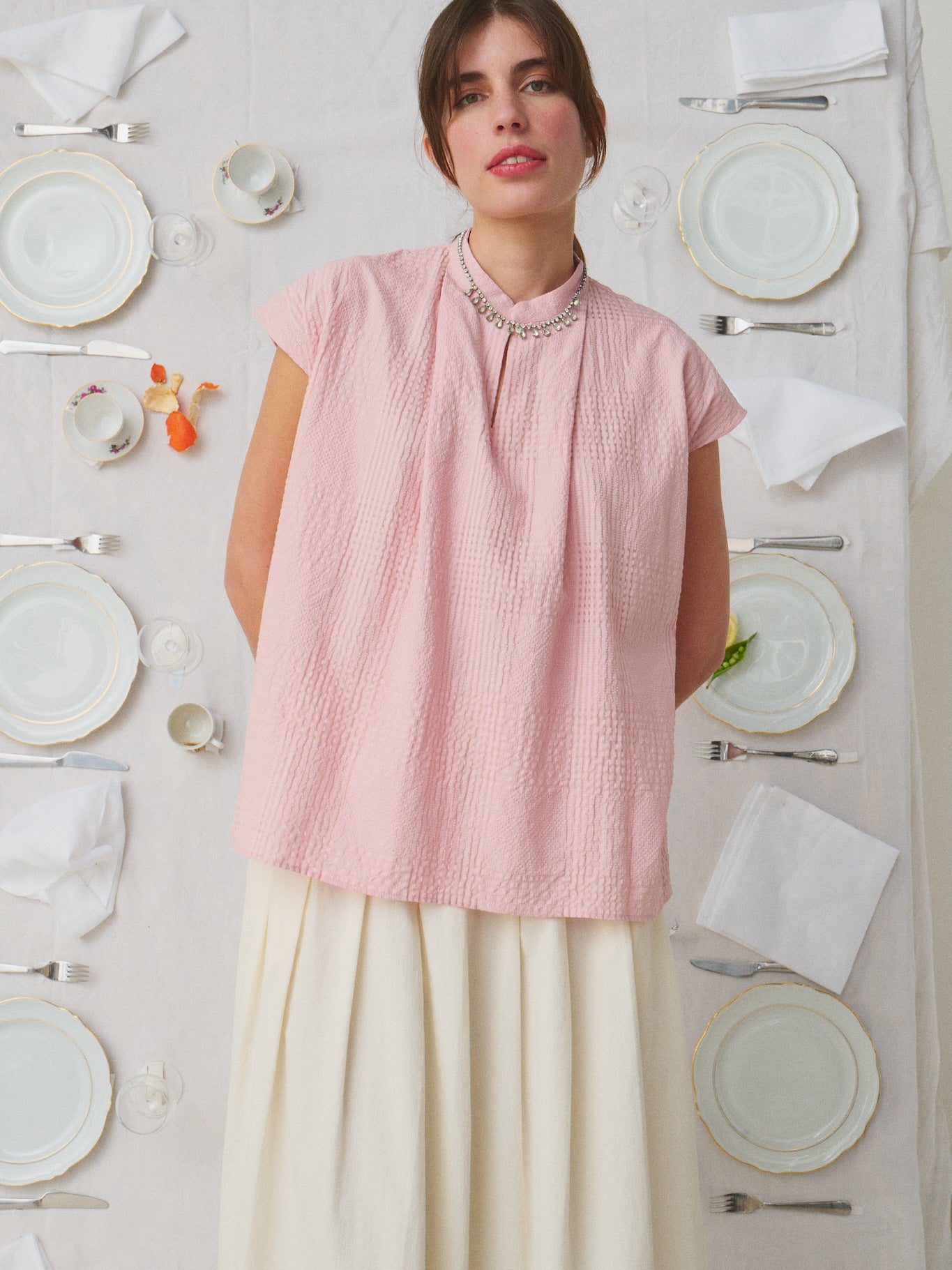 Mii Anne top coton soie rose