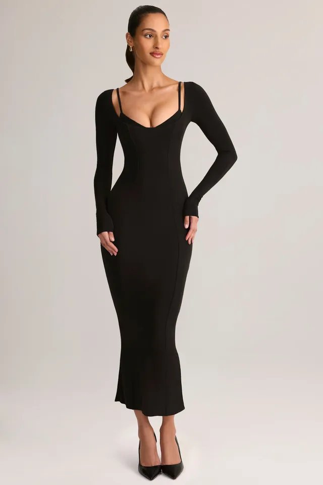 Oh Polly Dresses 15541 robe midi noire manches longues