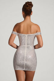Oh Polly Leonora mini robe blanche strass épaules nues