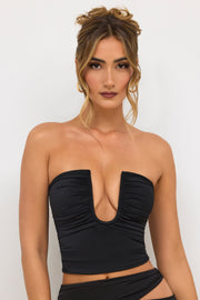 Oh Polly Eevi haut strapless plongeant noir jersey