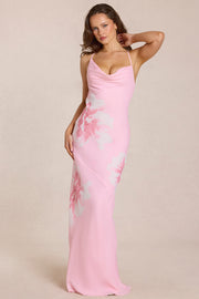 Oh Polly Fioren robe longue rose floral chiffon