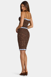 Oh Polly Menita Jupe Midi Léopard Taille Basse Dentelle