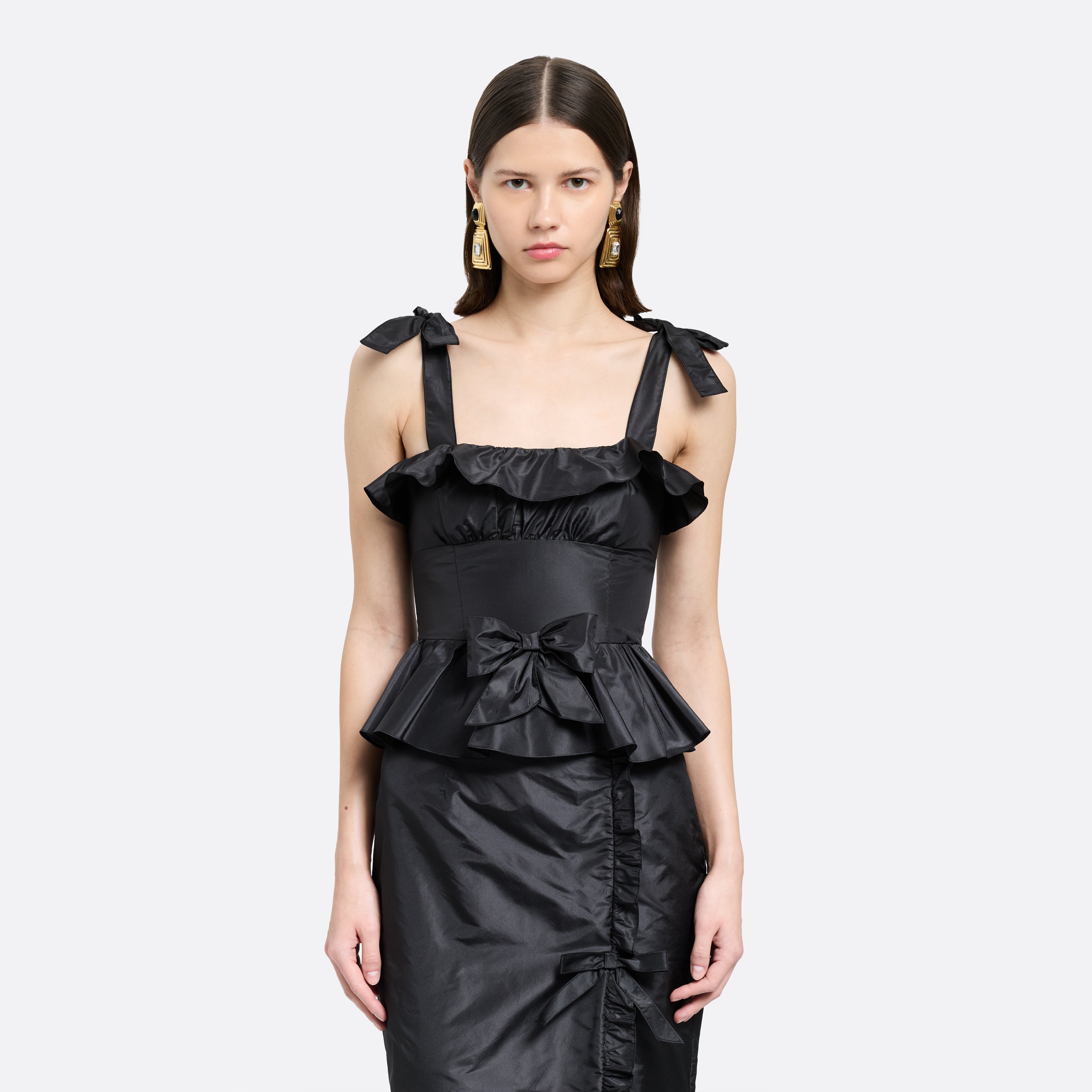 Alessandra Rich Silk Taffeta Midi Dress robe noire 36-46