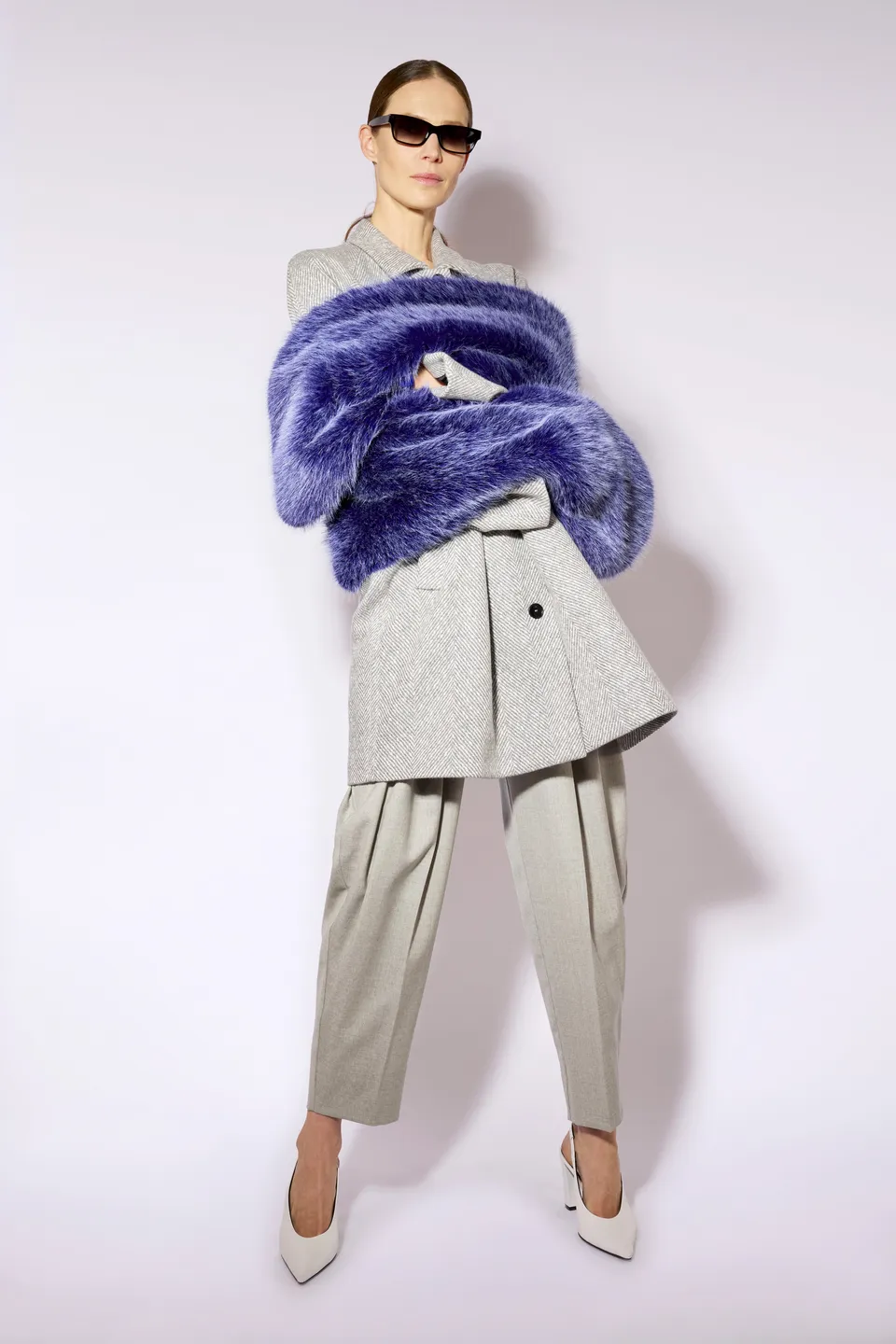 Liviana Conti Jacob Manteau Cachemire Gris Herringbone