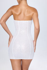 Oh Polly Cassidy robe mini bandeau blanche sequins crochet