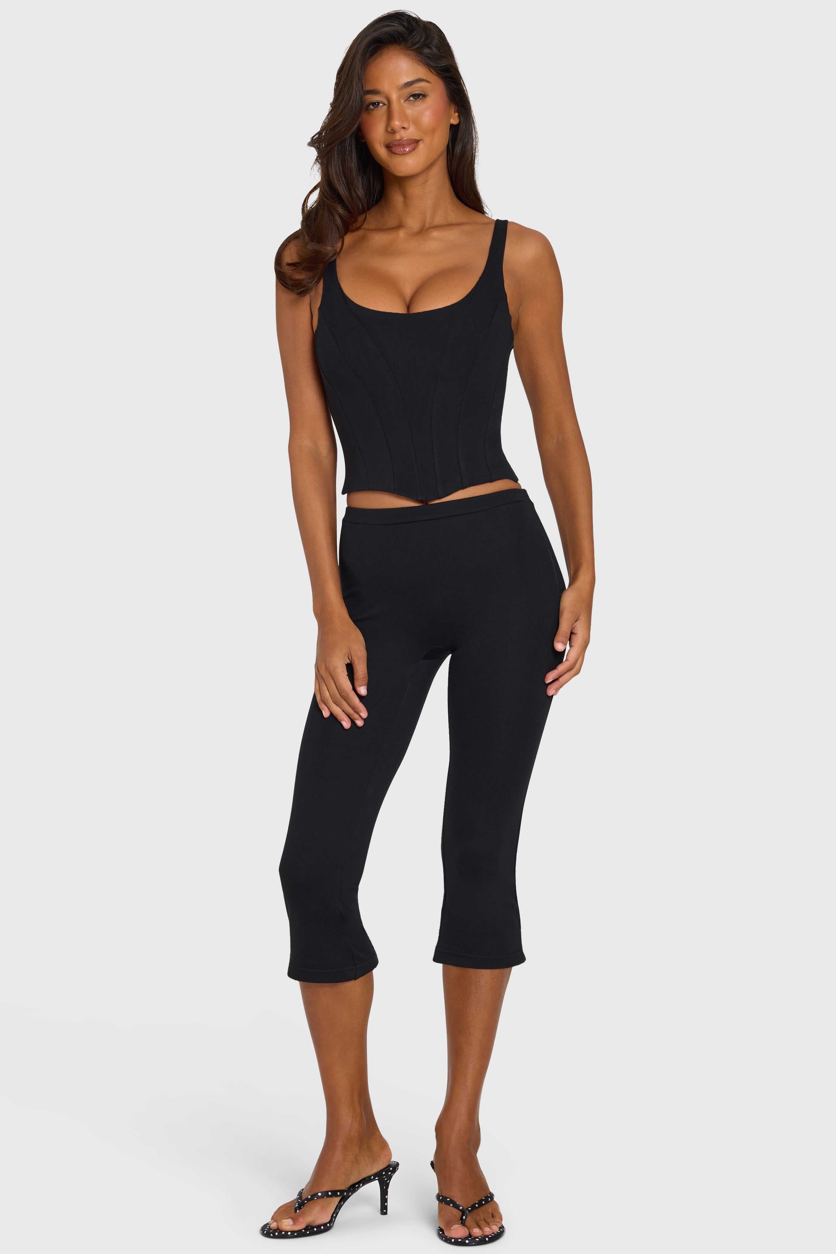 Oh Polly 16783 Legging Capri Noir Ponte Zip
