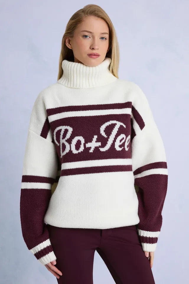 Oh Polly Knitwear BT1854B pull col roulé bordeaux laine