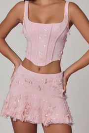 Oh Polly Lorelei 10942B mini jupe rose à sequins fleurs