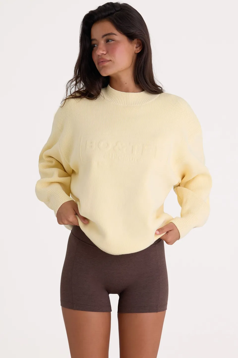 Oh Polly BT1986 pull oversize jaune citron coton côtelé