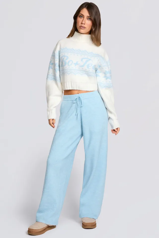 Oh Polly Jogging Large Taille Mi-Haute Bleu Clair en Maille