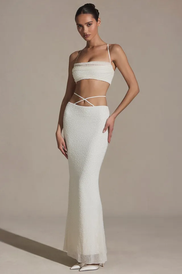 Oh Polly Embellished Sardinia 7218 jupe maxi blanche perles