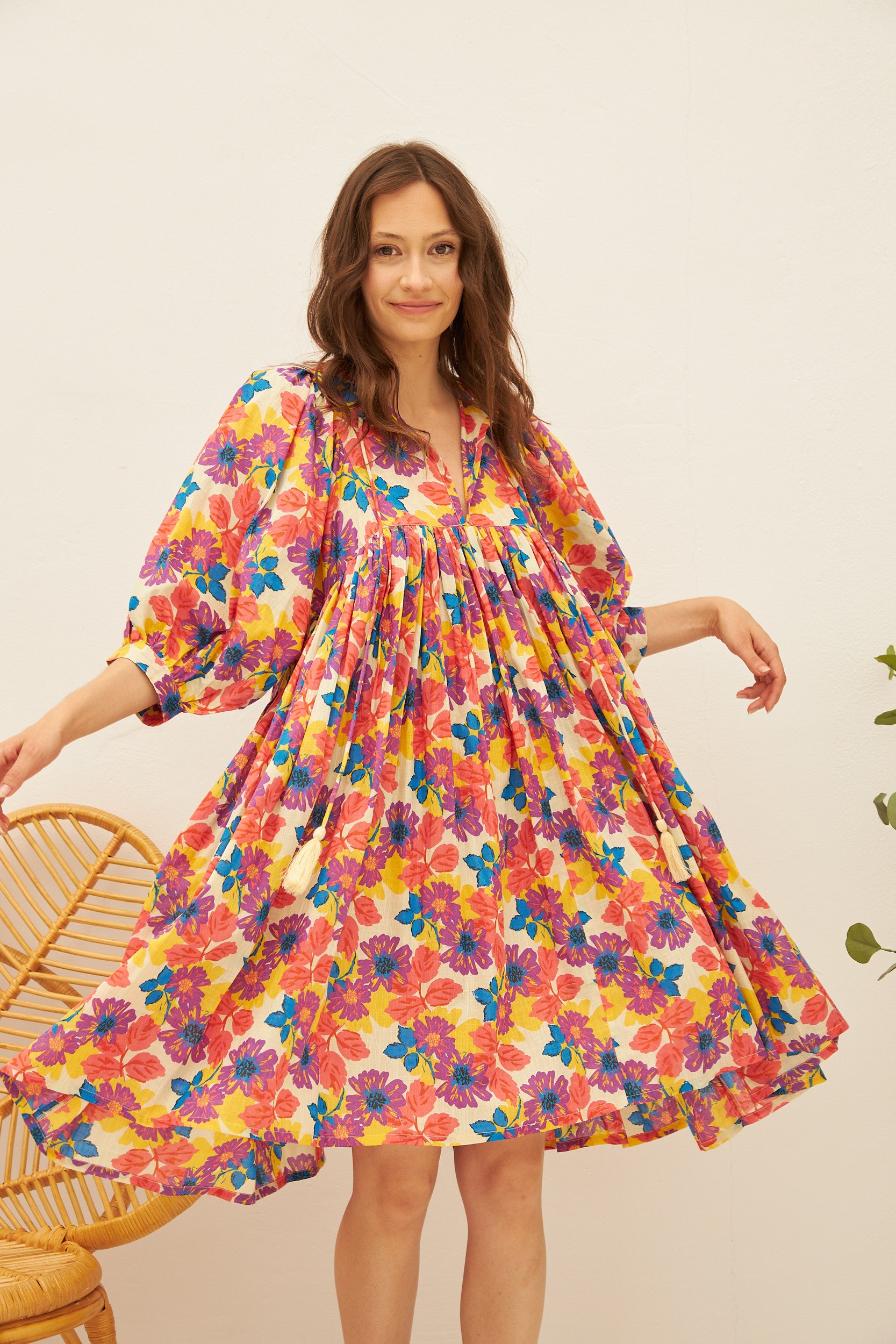 Chicosoleil Nikita robe écru fleurs Jaipur