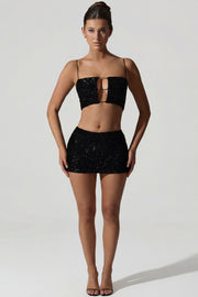Oh Polly Embellished Ariana 12369 crop top noir sequins