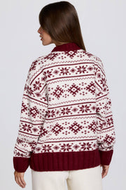 Oh Polly Knitwear Pull Oversize BT2409 Rouge Jacquard Laine