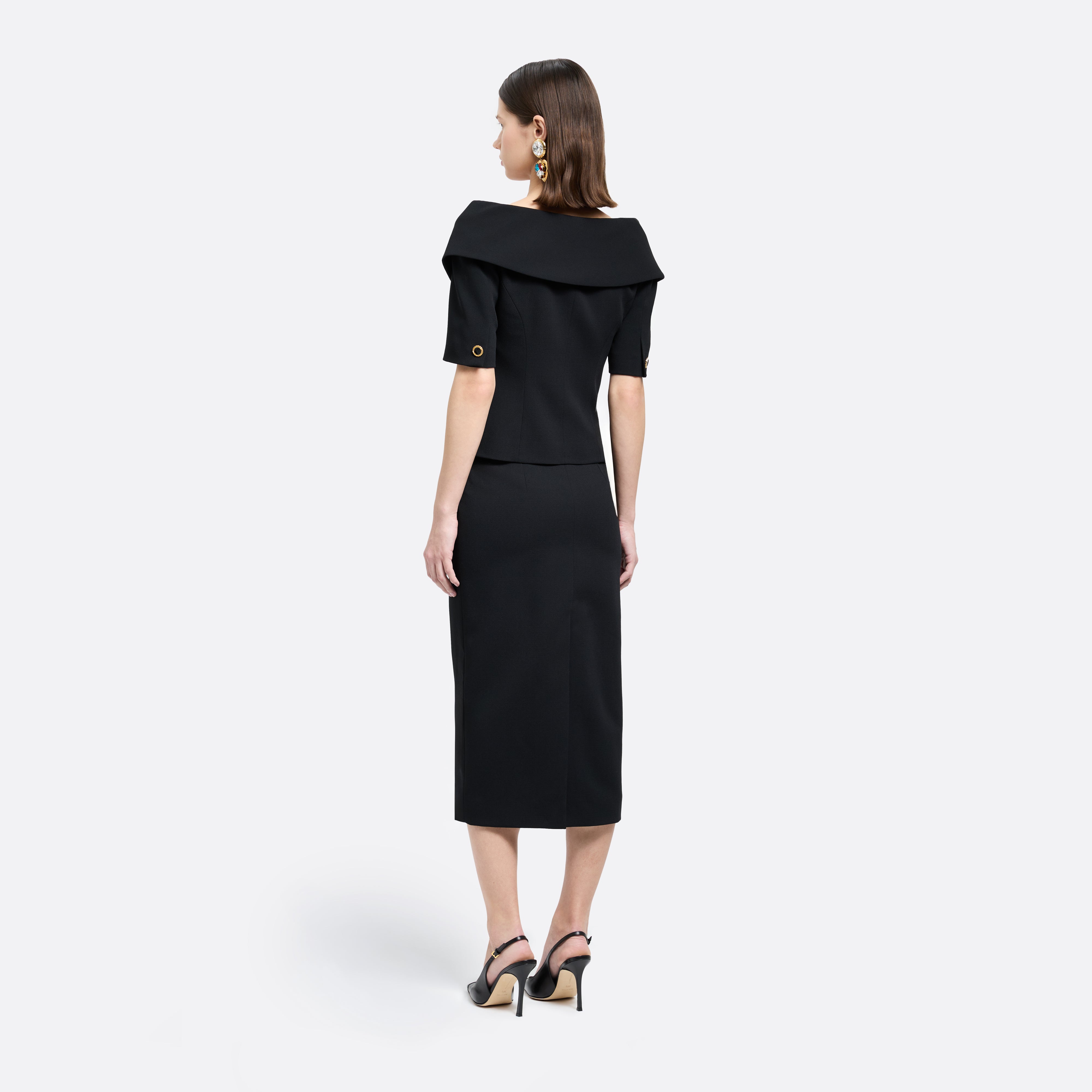 Alessandra Rich Wool Crepe Off-Shoulder veste noire laine