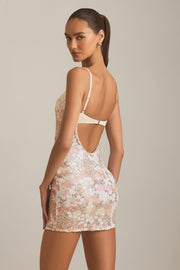 Oh Polly Velena Mini Robe Ivoire Perlée Bretelles Fines