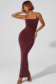 Oh Polly Ryatt 8069 robe maxi moulante marron fendue