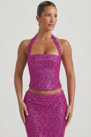 Oh Polly Caralie top corset magenta dos nu perles