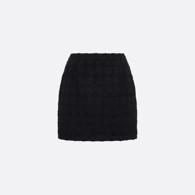 Alessandra Rich Mini jupe tweed bouclé noir carreaux