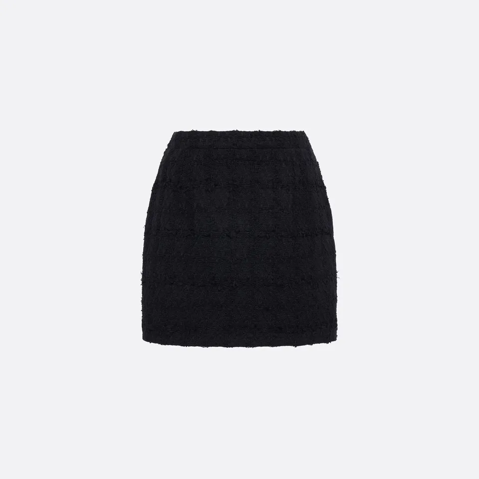 Alessandra Rich Mini jupe tweed bouclé noir carreaux