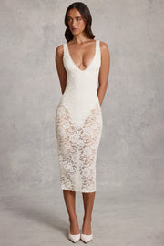 Oh Polly Caia Robe Midaxi Blanche Dentelle Décolleté Plongeant