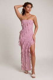 Oh Polly Nevali robe longue bandeau rose volants