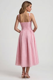 Oh Polly Saidey Broderie Robe mi-longue rose pâle coton