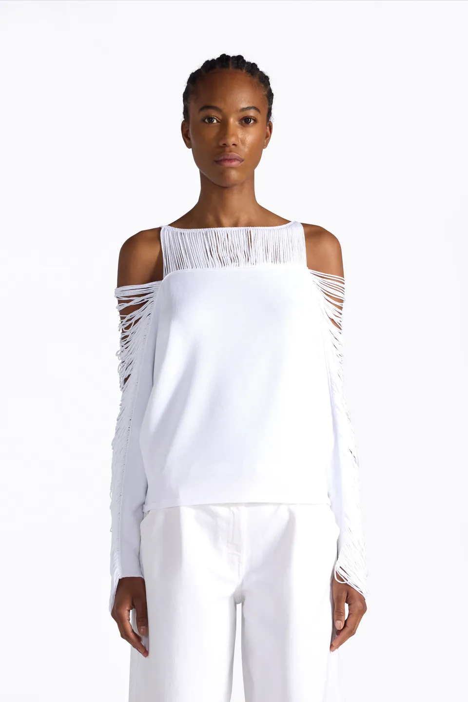 Liviana Conti Odette pull blanc épaules nues
