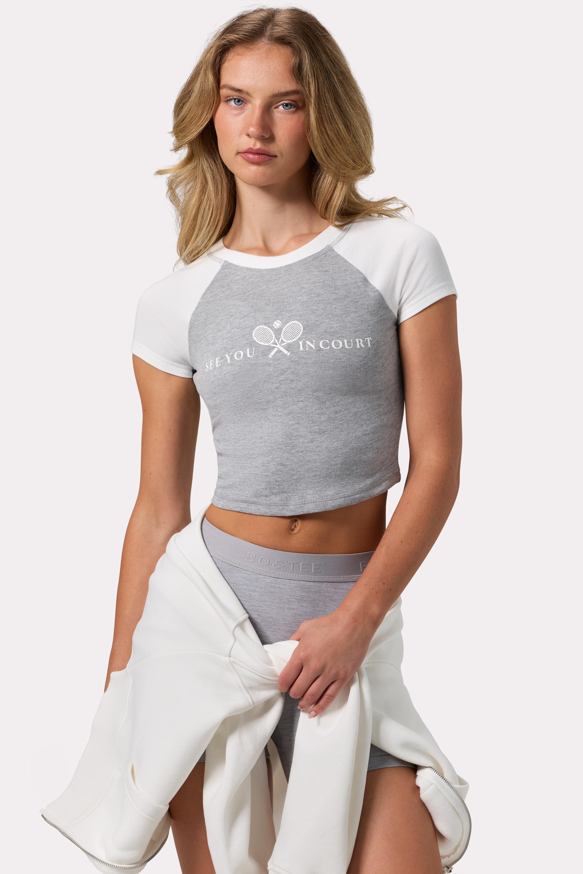 Oh Polly BT1926 t-shirt crop gris imprimé coton