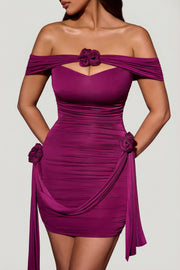 Oh Polly Roselle Robe mini jersey fleurs prune