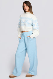 Oh Polly Jogging Large Taille Mi-Haute Bleu Clair en Maille