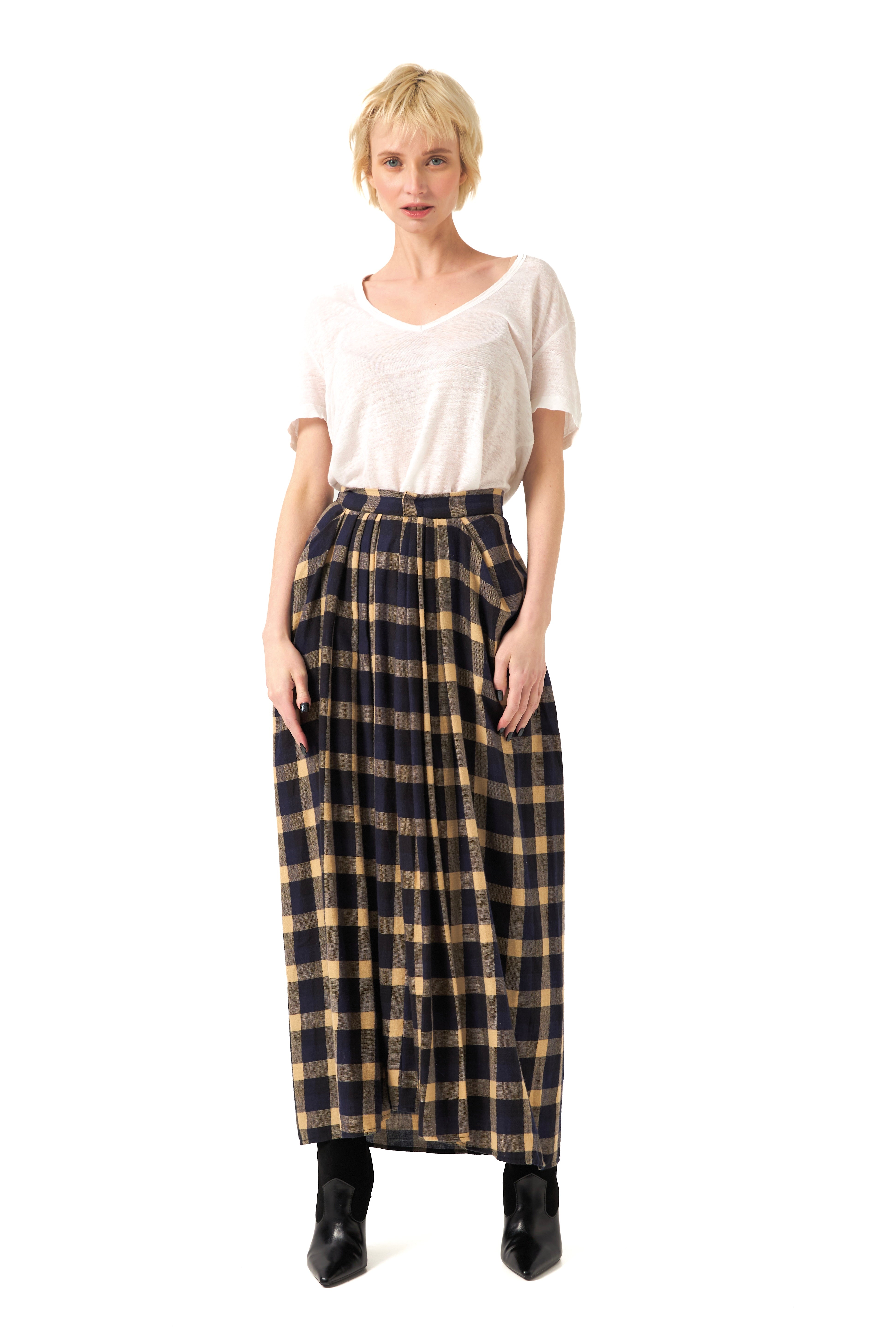 Chicosoleil Diega jupe longue femme carreaux indigo coton