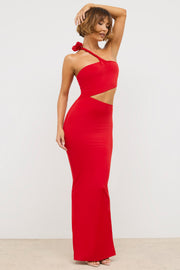 Oh Polly Kalina Robe Maxi Asymétrique Rouge Scarlet Jersey
