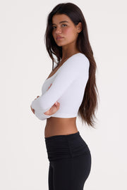 Oh Polly Tops BT2478 Top Crop Blanc Côtelé Modal