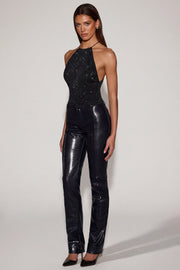 Oh Polly Trousers 14939 pantalon similicuir noir croco droit