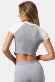 Oh Polly BT1926 t-shirt crop gris imprimé coton