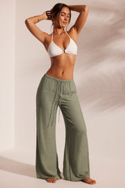 Oh Polly Trousers pantalon plage vert clair large crinkle