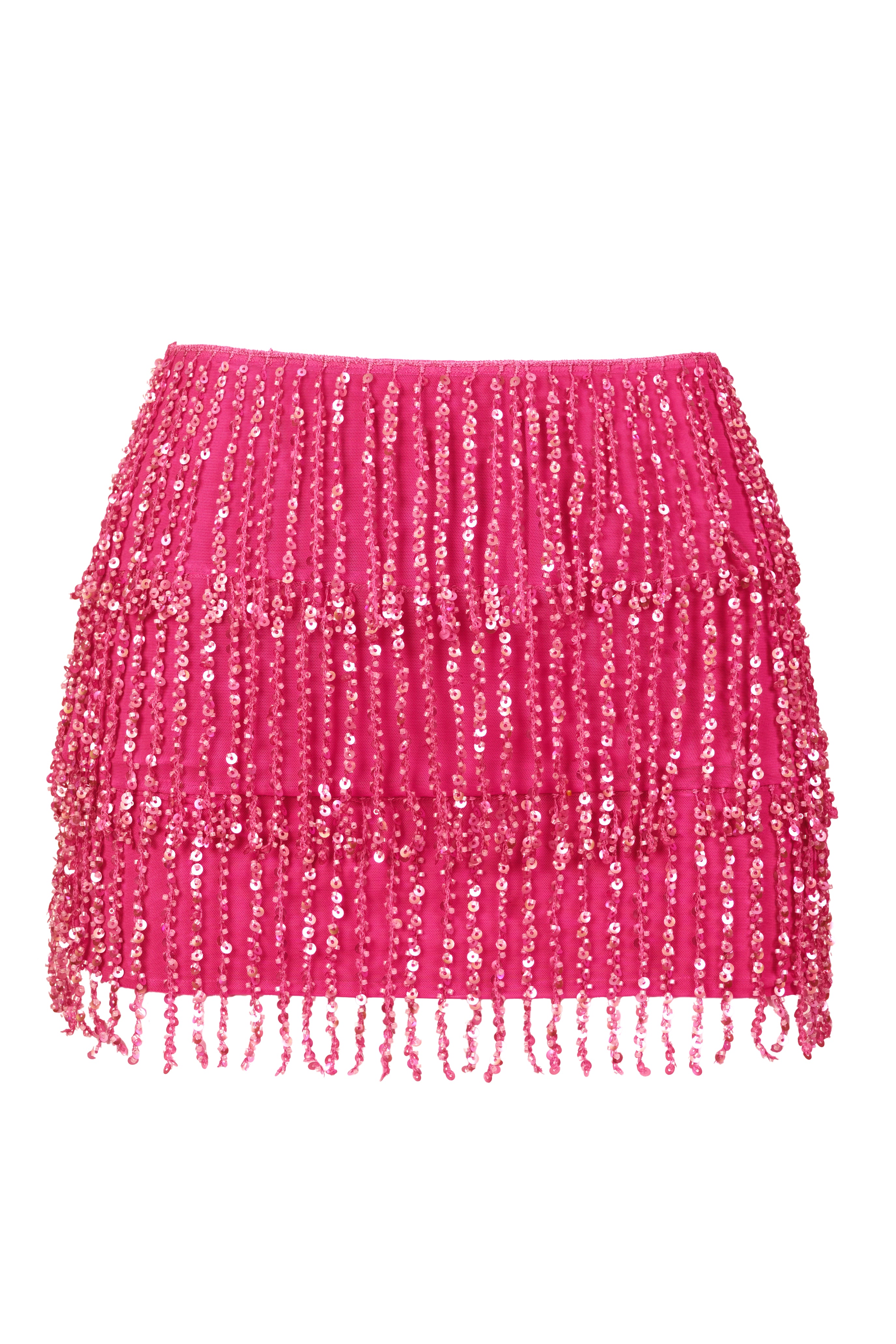 Oh Polly Nessa NS15005 jupe mini framboise à franges sequins