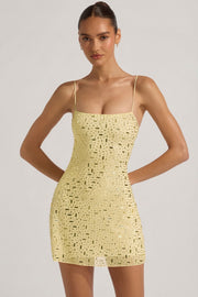 Oh Polly Averie Robe Jaune Strass Mini Col Carré