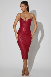 Oh Polly Embellished Eisley robe midi rouge perles