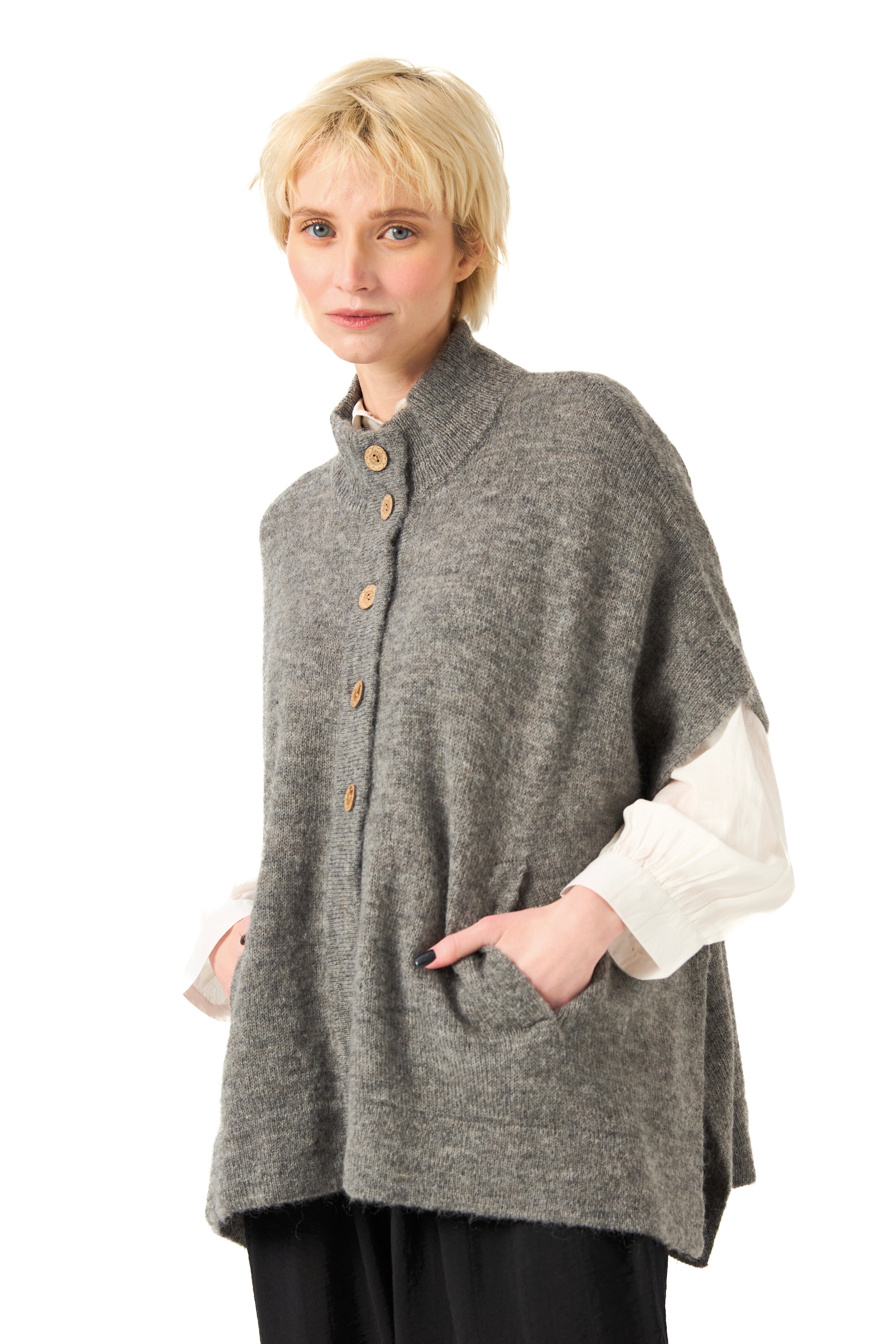 Chicosoleil Achill poncho cardigan gris S/M laine mohair