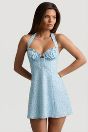 Oh Polly Dresses Nerine mini robe bleue fleurs