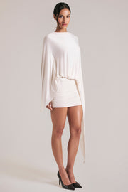 Oh Polly cape robe mini vanille dos ouvert froncée