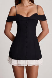 Oh Polly 14564B Robe Mini Noire Épaules Dénudées