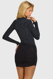 Oh Polly Zephyrine robe mini noire à pois manches longues